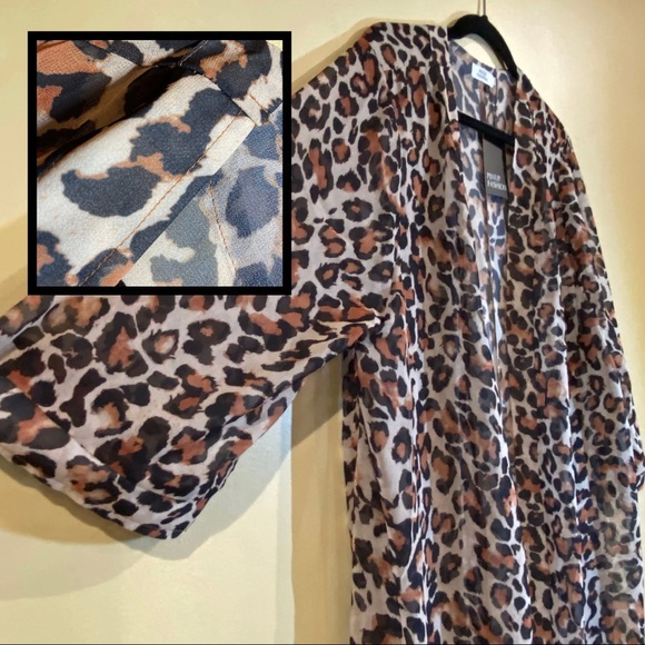 16W Leopard Print Sexy Bikini Cover SemiSheer Summer Beach Kimono Cardigan Brown - Picture 2 of 8